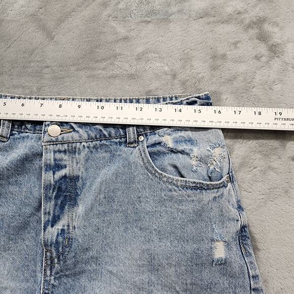 RSQ Shorts Womens 31 Blue Light Wash Distressed Cut Off High Rise Button Fly - Picture 7 of 11